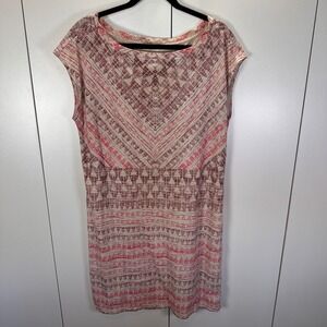 Prana Womens Geometric Print Dress Sleeveless Casual Pink Beige Size L‎